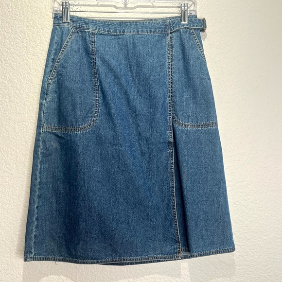 Eddie Bauer Dresses & Skirts - Vintage Eddie Bauer A-Line Wrap Skirt Womens 4 Blue Denim Medium Wash Cotton